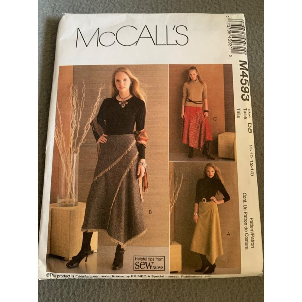 McCalls M4593 Womens Skirt Sewing Pattern Size 8-14 2004